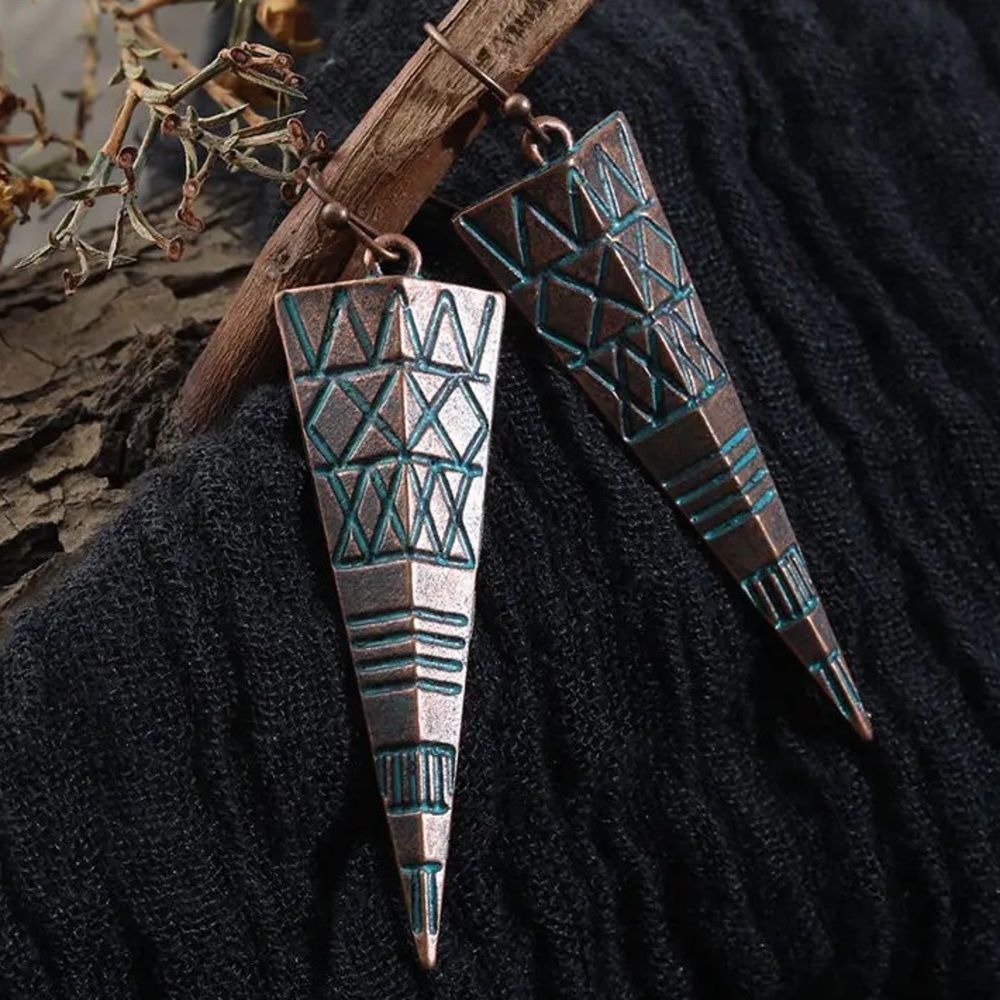 New Patina Turquoise Tribal Viking Style  Earrings